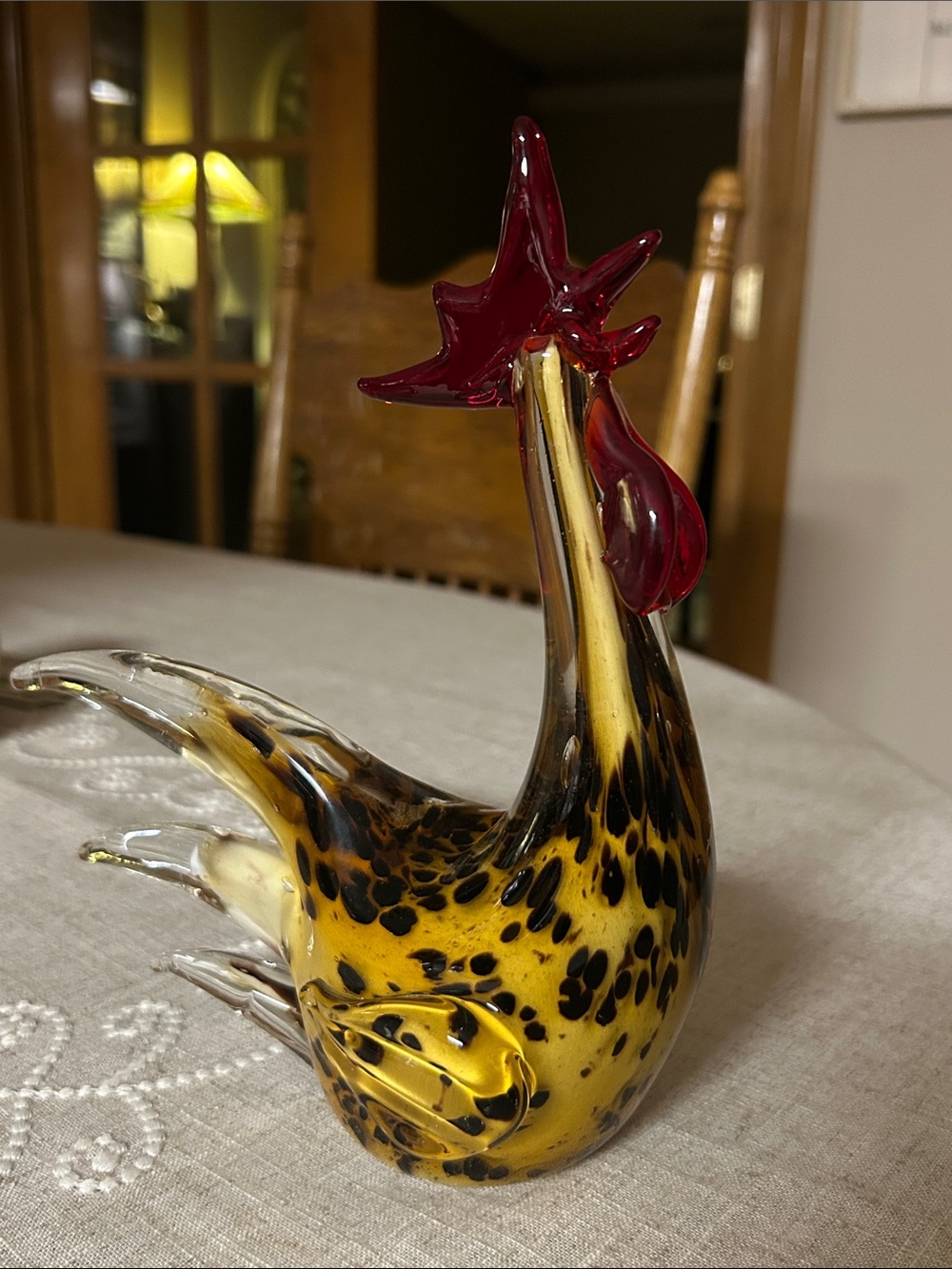 Murano style - Handblown Glass Rooster Figurine in Yellow and Red